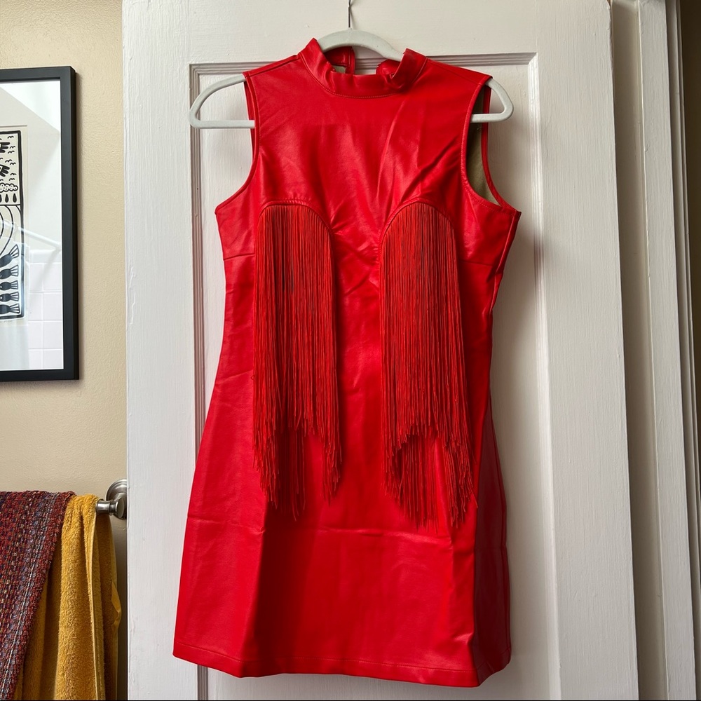 Fashion Brand Company OOAK Red Pleather Boob Cutout Dress in Size Small